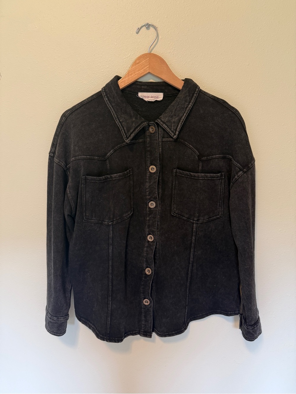 Pink Rose Washed Black Button-Down Shacket